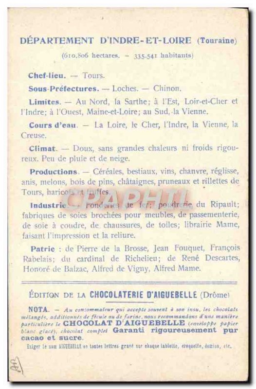 Postcard Old MAPS Chocolaterie d & # 39Aiguebelle Indre et Loire Amboise