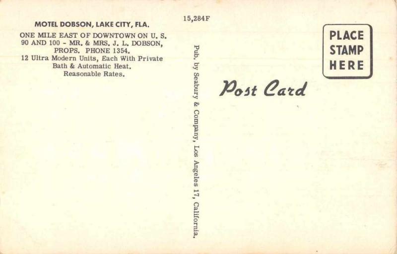 Lake City Florida Motel Dobson Linen Vintage Postcard JA455929