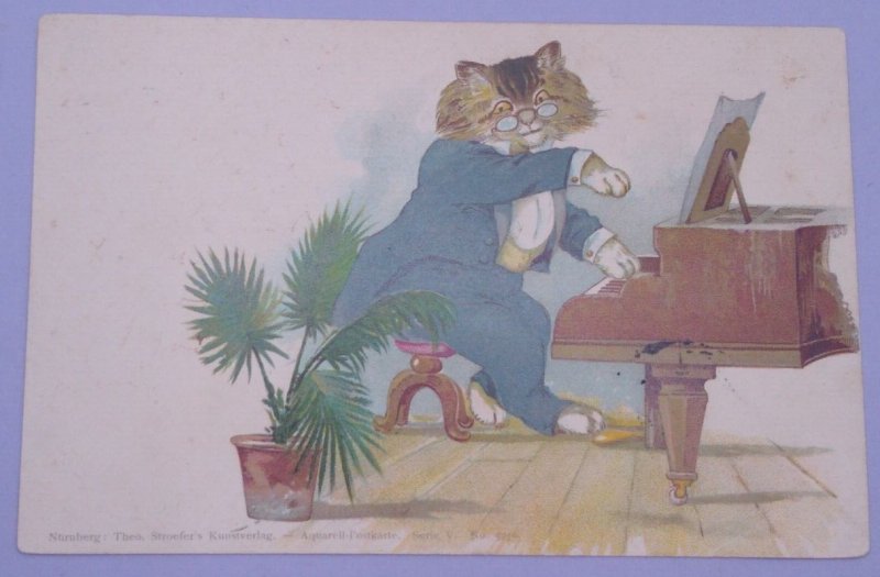 1900s Anthropomorphic Cat Plays Piano G H Thompson TSN Antique Vintage Postcard