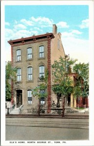 Postcard PA York Elk's Home North George Street Fraternity ~1920 S25