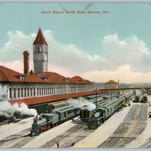 c1910s Denver, CO Union Depot North Side Railway Train Locomotive Engines A190