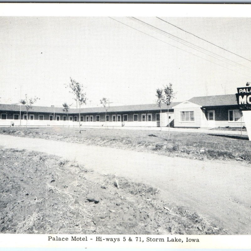 c1950s Storm Lake, IA Litho Photo Postcard Sign Portland Lithograph Hwy 5 71 A69