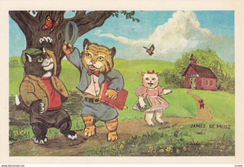 Cats walking from School House , 1930-40s ; Artist James De MUSZ ; #2