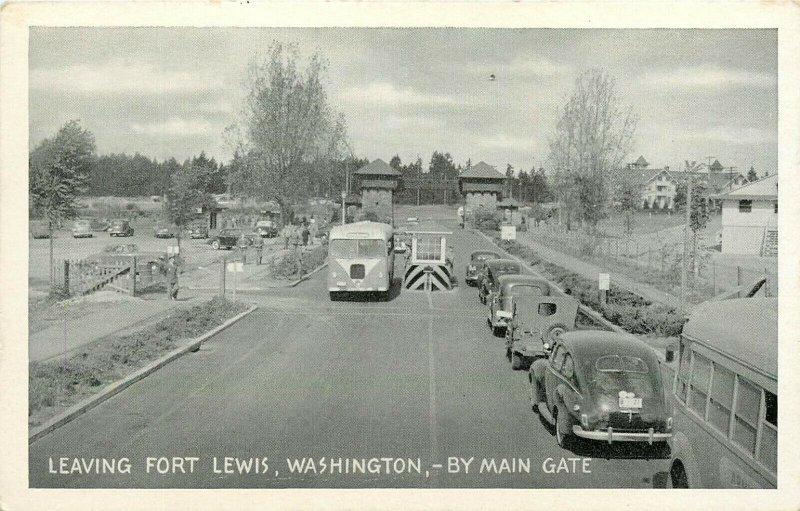 Fort Lewis Washington WA Main Gate Old Cars Bus  Postcard