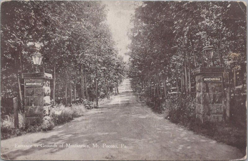 Postcard Entrance to Grounds Montanesca Mt Pocono PA