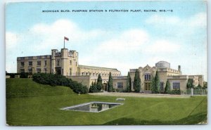 RACINE, WI Wisconsin ~ PUMPING STATION & Filtration Plant  1953 Linen Postcard