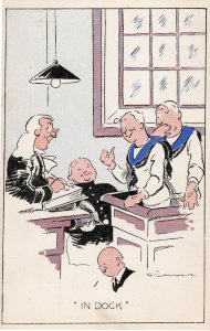 Courtroom With Policeman Sailor Eagle Steamer Comic Old Postcard