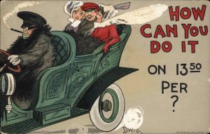 Antique Postcard DWIG How Can You Do It? Man Two Women Motor Car