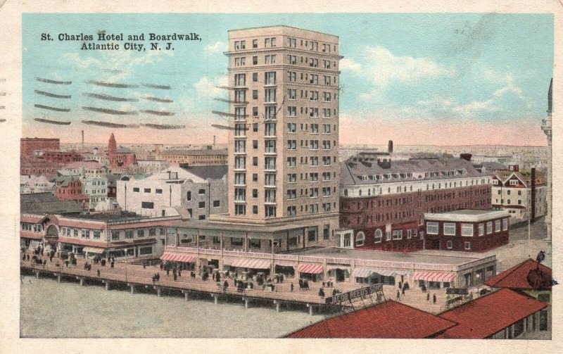 Vintage Postcard 1920's St. Charles Hotel and Boardwalk Atlantic City N. J.