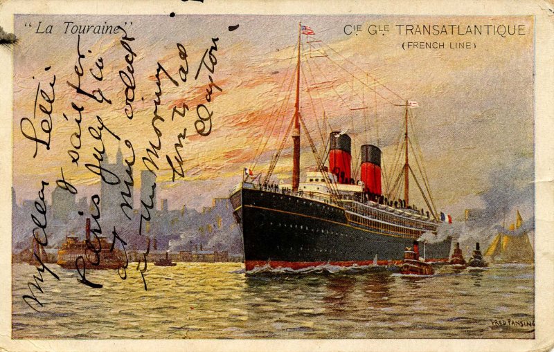 Compagnie Generale Transatlantique - SS LaTouraine. Artist: Fred Pansing