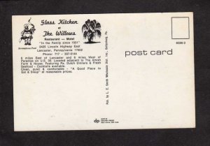 PA Glass Kitchen The Willows Restaurant Motel Lancaster Pennsylvania Postcard