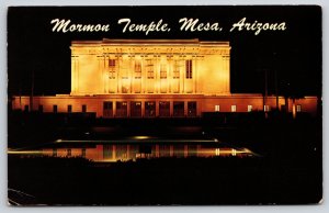 Mesa Arizona~Mormon Temple At Night~Vintage Postcard