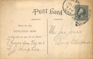 POTLATCH, ID Idaho  WAIT FOR THE POTLATCH MAN Alley  1913 ADVERTISING Postcard 