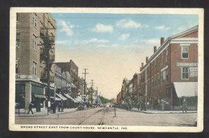 NEWCASTLE INDIANA DOWNTOWN BROAD STREET SCENE STORES VINTAGE POSTCARD