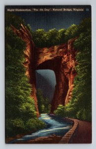 Night Illumination The 4th Day Natural Bridge Virginia Vintage Unposted Linen