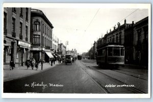 Mexico Postcard Avenue Hidalgo Trolley Car c1950's Vintage RPPC Photo