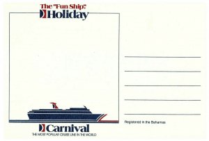 The Fun Ship Holiday - Carnival Cruises Souvenir Ship Postcard