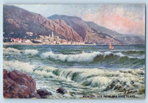 Menton France Postcard View Taken in Bad Weather c1910 Unposted Antique Tuck Art