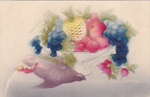 Embossed Bird With Table Of Fruit