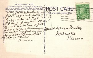 Vintage Postcard 1936 Fountain of Youth St. Petersburg Florida The Sunshine City