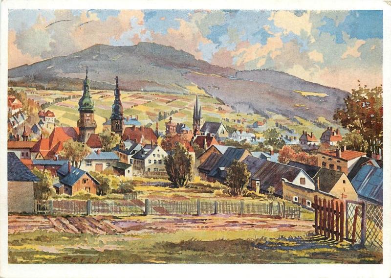 Wunsiedel im Fichtelgebirge Karlsruhe Germany artist postcard `60s