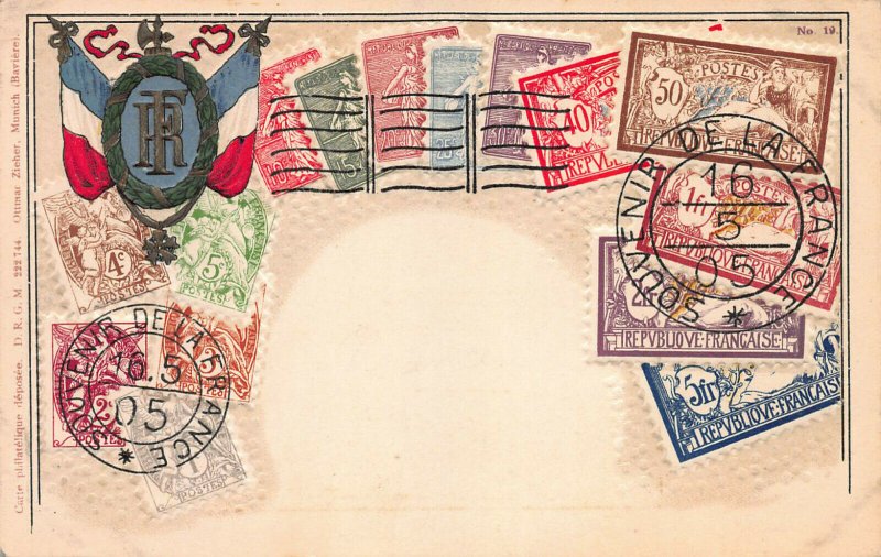 France Stamps on Early Embossed Postcard, Unused, Published by Ottmar Zieher