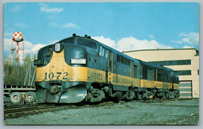 Postcard Anchorage Alaska c1971 Train #1072 Railroad Alco RS-1 at Engine House