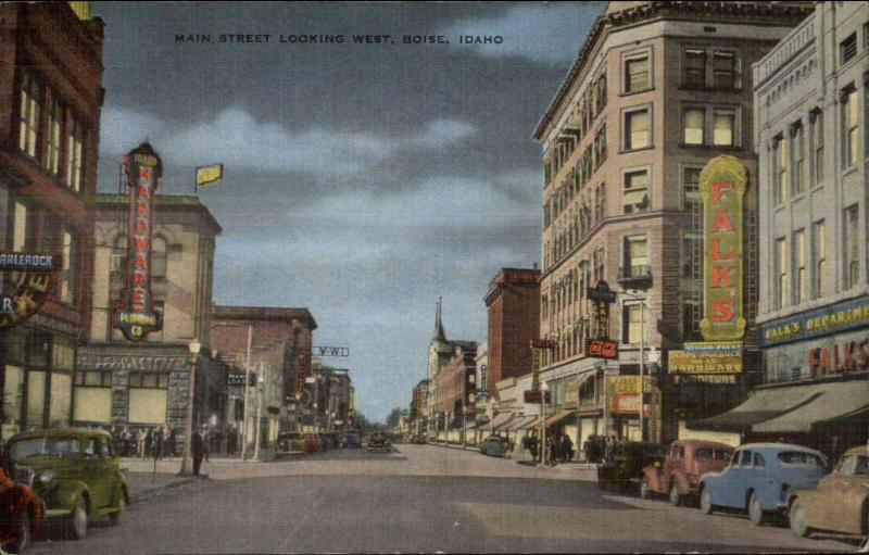 Boise ID Main St. West at Night Linen Postcard