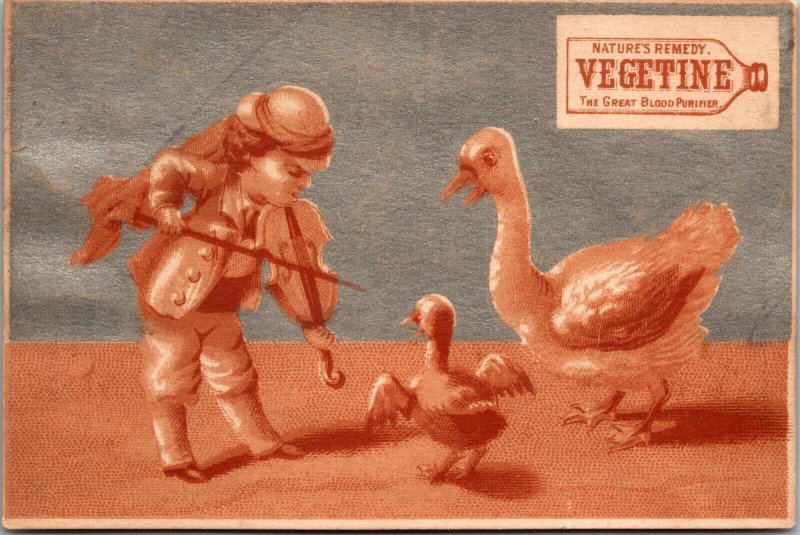 VICTORIAN TRADE CARD VEGETINE BLOOD PURIFY FANTASY - FIDDLE DUCK  