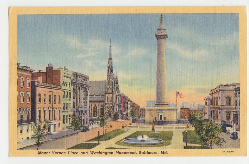 P2727 vintage postcard mt. vernon place & washington monument baltimore MD.