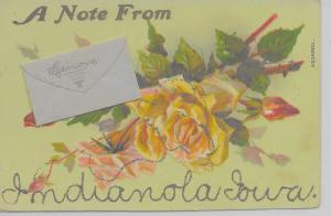 Indianaola Iowa A Note From attached envelope glittered antique pc Z13626