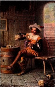 Painting German Man In Traditional Costume By A Binder