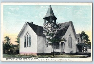 Pine River Minnesota MN Postcard Methodist Church Building Exterior Trees 1921