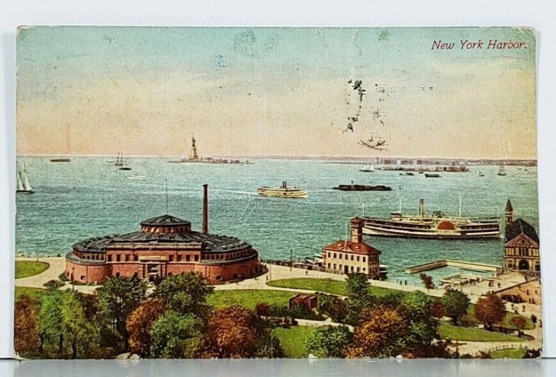 New York Harbor 1937 to Norwood Rhode Island Postcard J11