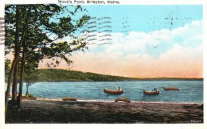 Vintage Postcard 1932 Wood's Pond Boating Canoeing on Sunset Bridgton Maine ME