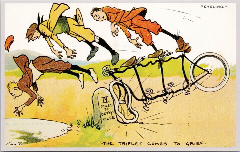 Tom Browne Artist Cycling Crash Mishap Cyclists Comic Reproduction Postcard H11 