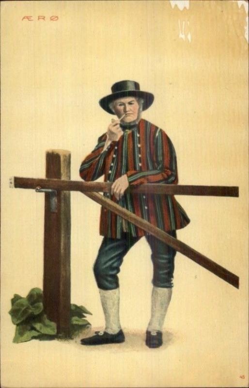 Norge Norway Costume Man Smoking Pipe AERO c1910 Postcard