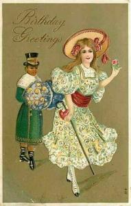 Black Americana, Birthday Greetings, Girl with Cane Followed by Back Boy