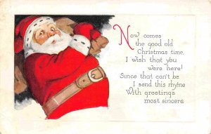 Santa Claus Gift Bag Wish You Were Here Merry Christmas 1926 postcard