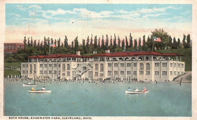 Vintage Postcard 1918 Bath House Edgewater Park Cleveland Ohio OH Braun Post