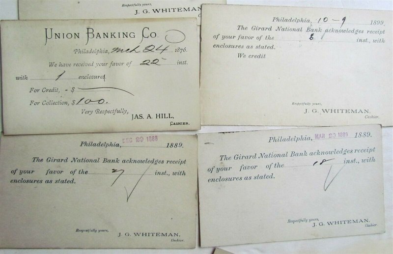 1870s-1890s LOT of 31 PHILADELPHIA BANKS ANTIQUE STATEMENT CARDS POSTCARDS