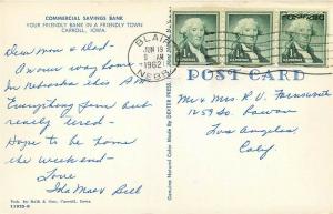 IA, Carroll, Iowa, Commercial Savings Bank, Postmark 1962, Dexter Press  11935B