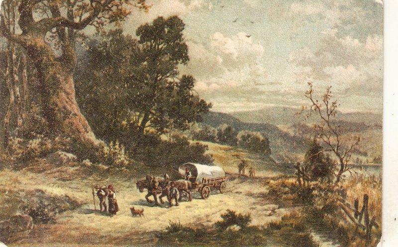 Country scene. horses.Caravan Nice vintage German postcard