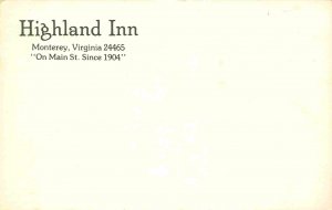 Highland Inn Hotel Monterey Virginia postcard