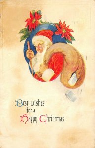 MERRY CHRISTMAS 1924 Embossed Postcard Santa Claus with Bag of Toys