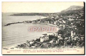 Old Postcard Menton Garavan Menton view on the Cap Martin and the Dog Tete