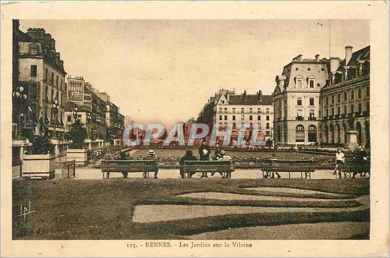 Postcard Old Rennes Gardens on the Vilaine