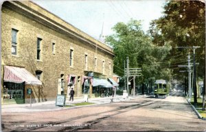 Postcard NY Brockport State Street from Main trolley street car