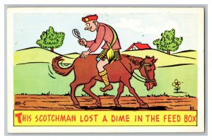 Postcard Scotchman Lost A Dime In Feed Box Vintage Standard View Comic Card