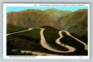 Denver Mountain Parks CO, Double Hairpins, Lookout Mtn Vintage Colorado Postcard